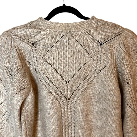 Sam Edelman Julietta Ribbed Knit V-Neck Puff Sleeve Button Front Cardigan- Large - Picture 6 of 11